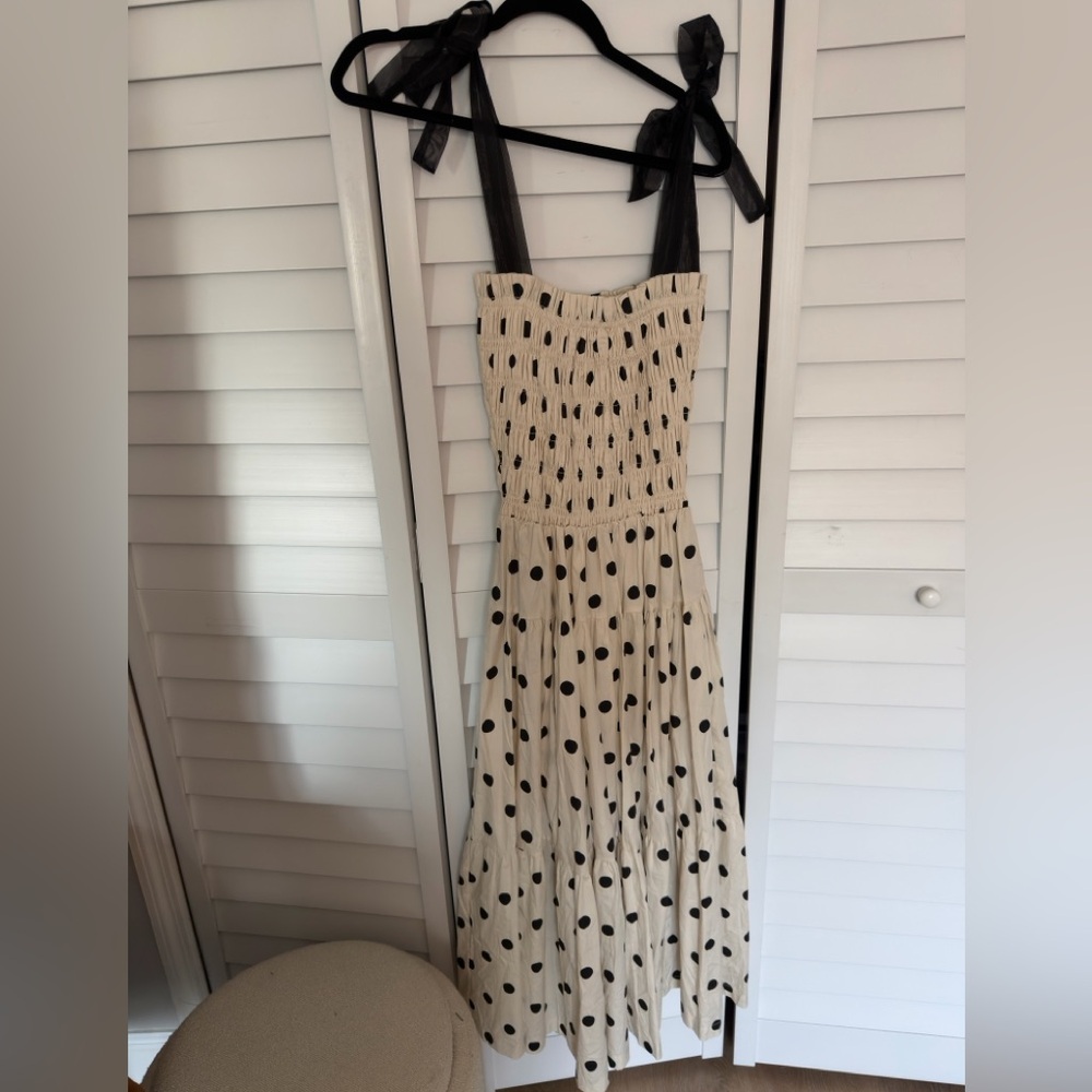 Polka dot maxi dress with bow tie straps